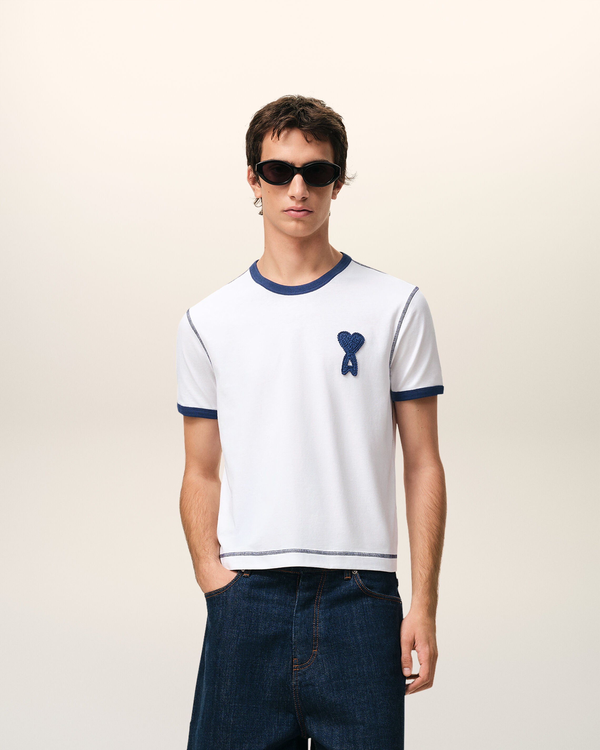 Camiseta de Malha Ami De Coeur Branca/Ink em Algodão Branco | Ami Paris