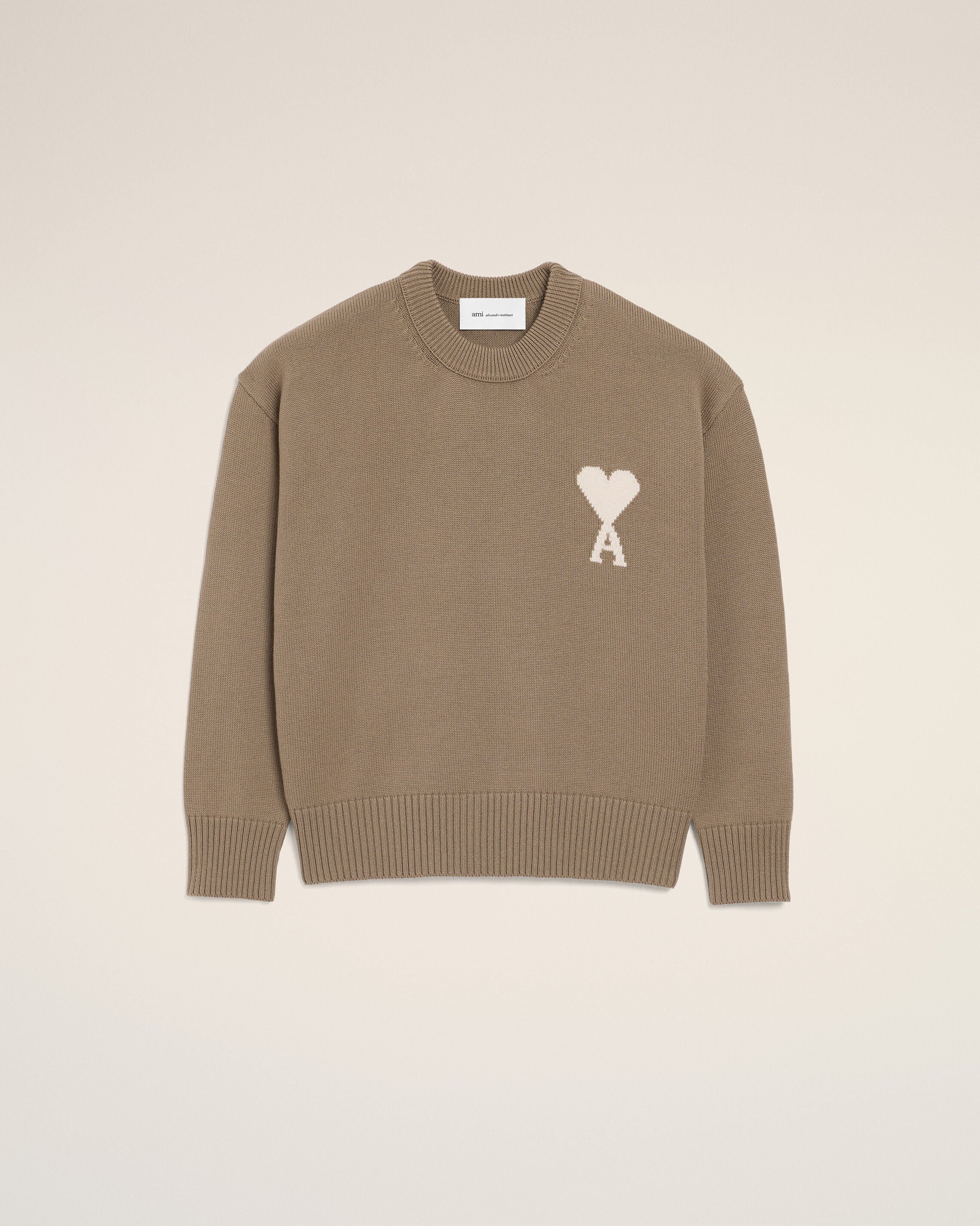 Moletom Bege TAUPE/Branco Off Bege de Lã e Algodão com Gola Redonda Ami De Coeur | Ami Paris