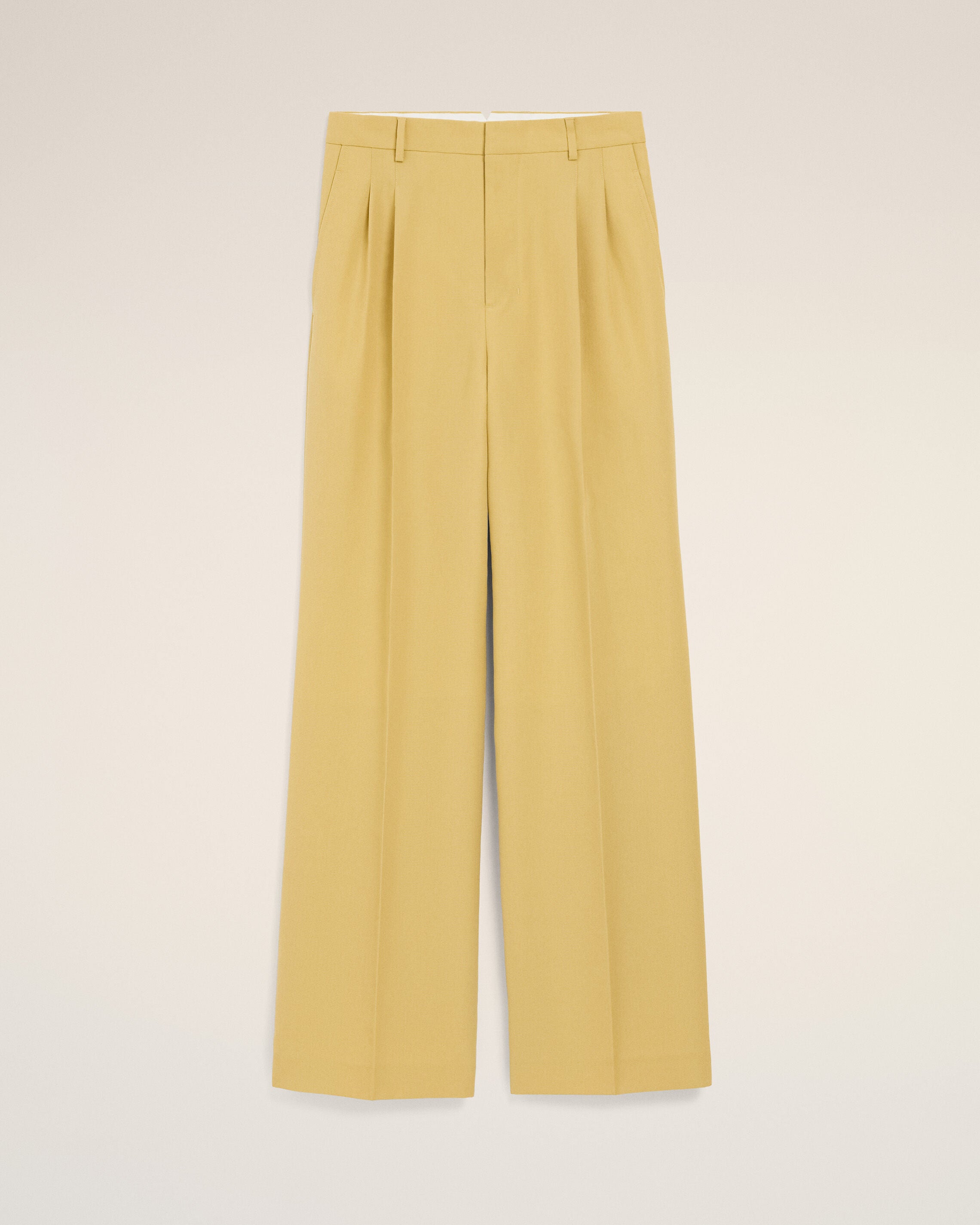 CALÇAS LARGAS BAIXA CINTURA DE LÃ AMARELO PASTEL NOVO | Ami Paris