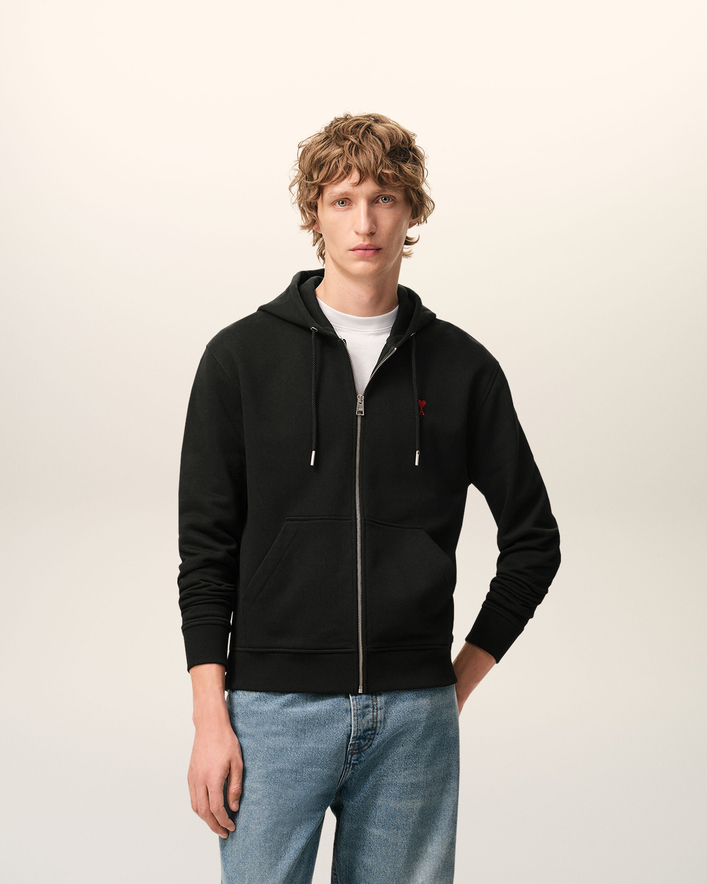 Moletom Zíper Ami De Coeur Preto Vermelho | AMI PARIS