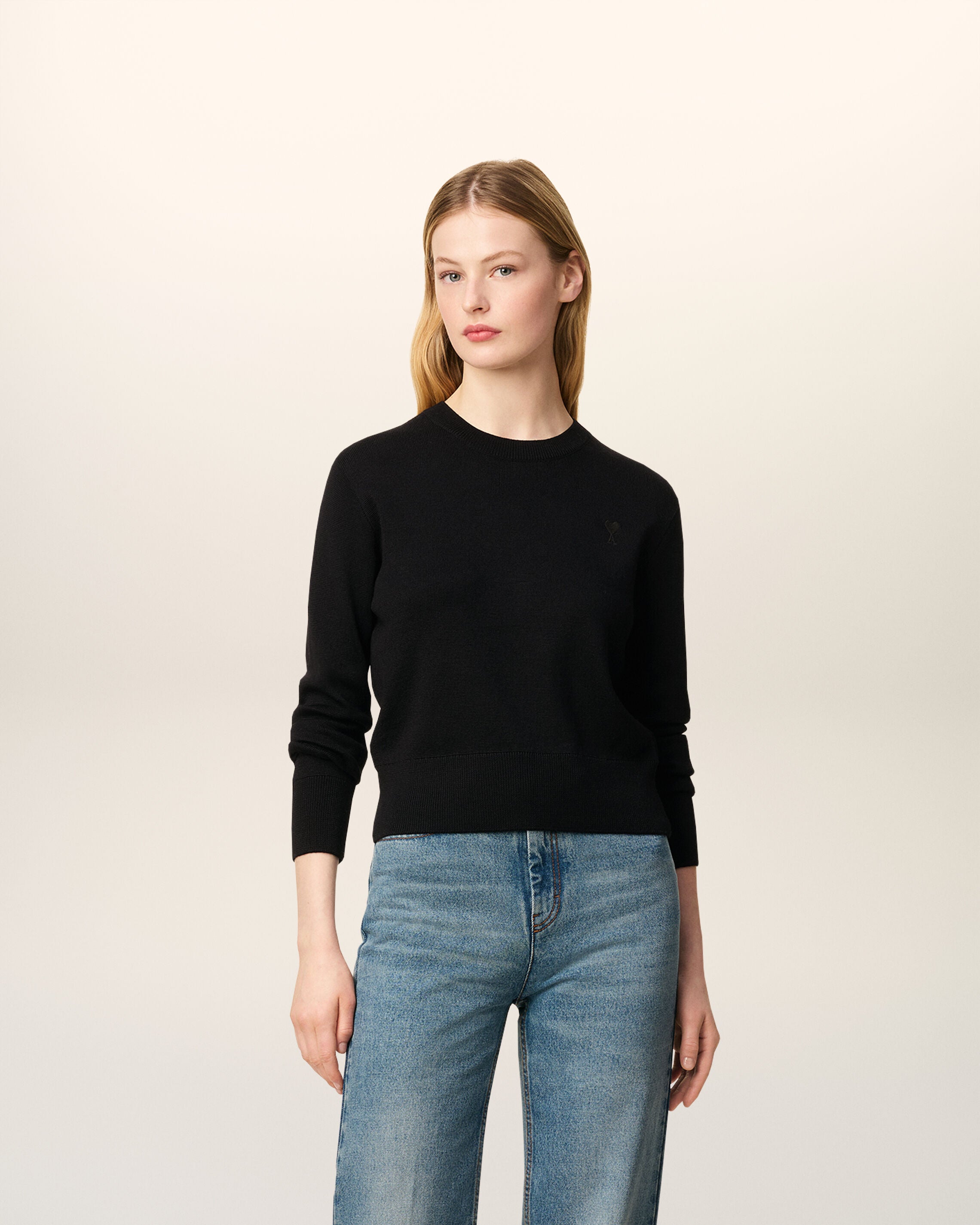 Moletom Crewneck de Lã Preta Ami De Coeur Preto | AMI PARIS
