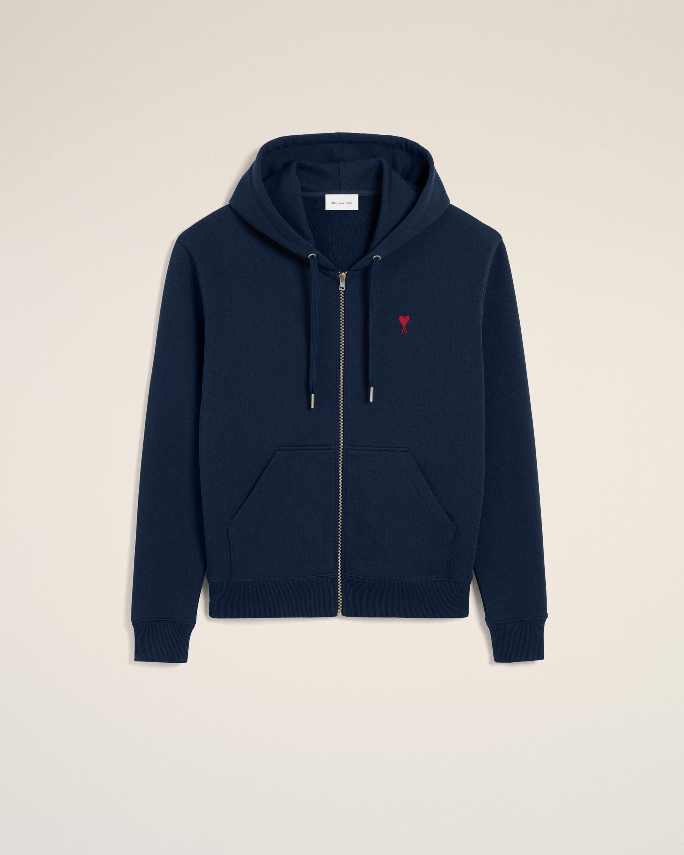 Moletom Zíper Ami de Coeur Azul Noturno Vermelho | AMI PARIS