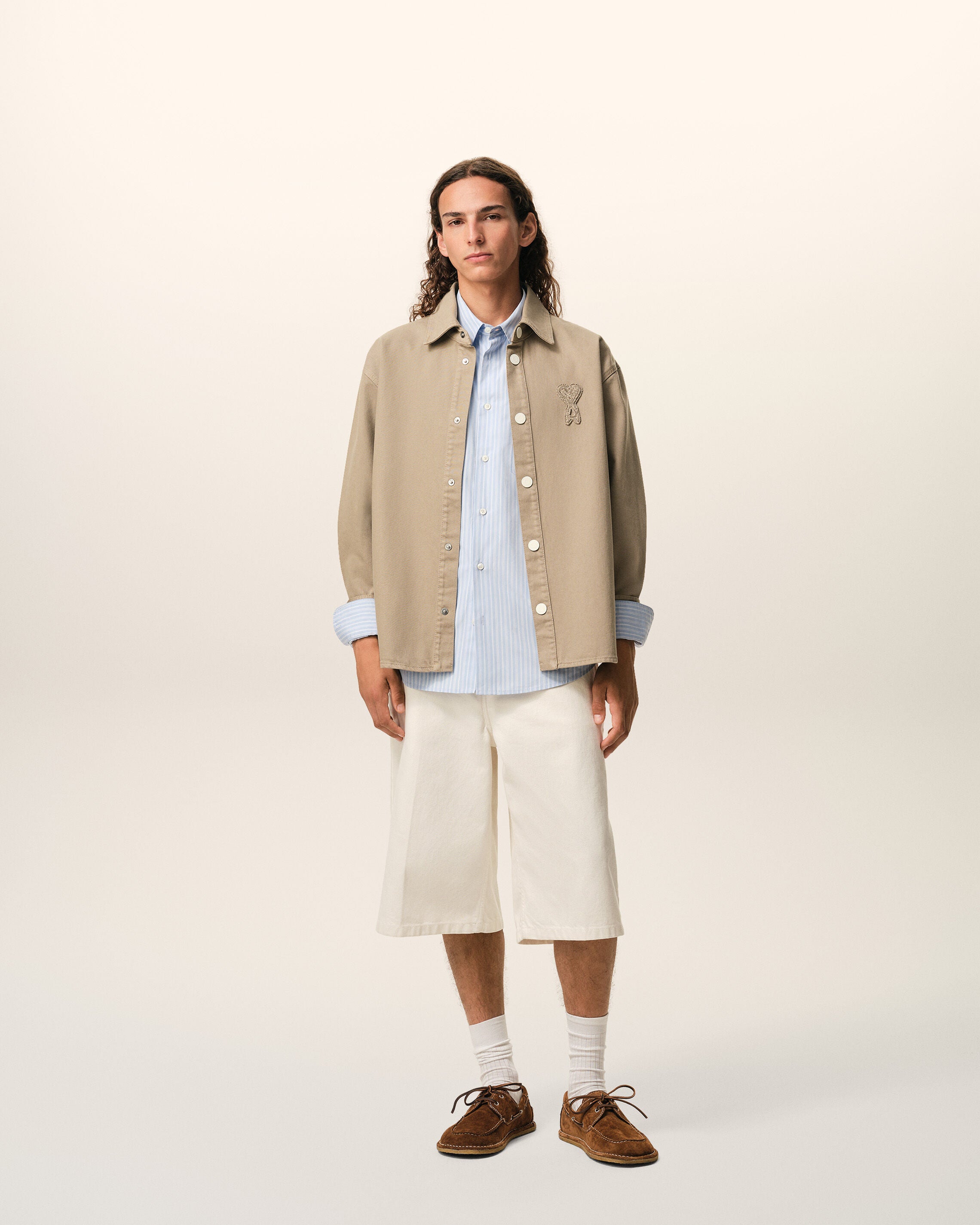 TAUPE BEIGE Overshirt de malha de algodão bege | Ami Paris