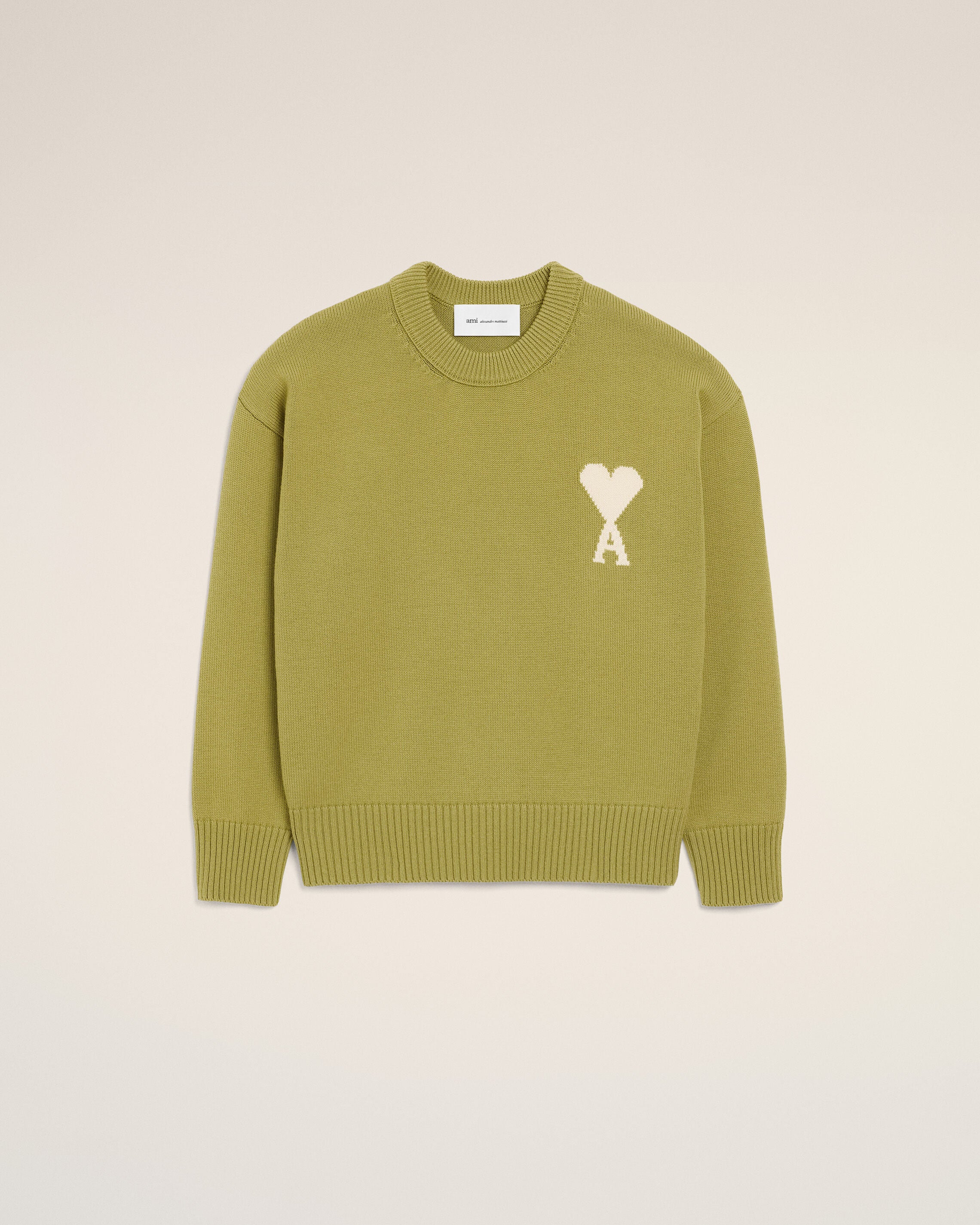 Suéter Ami De Coeur de Malha de Lã e Algodão Verde Matcha/Branco | Ami Paris