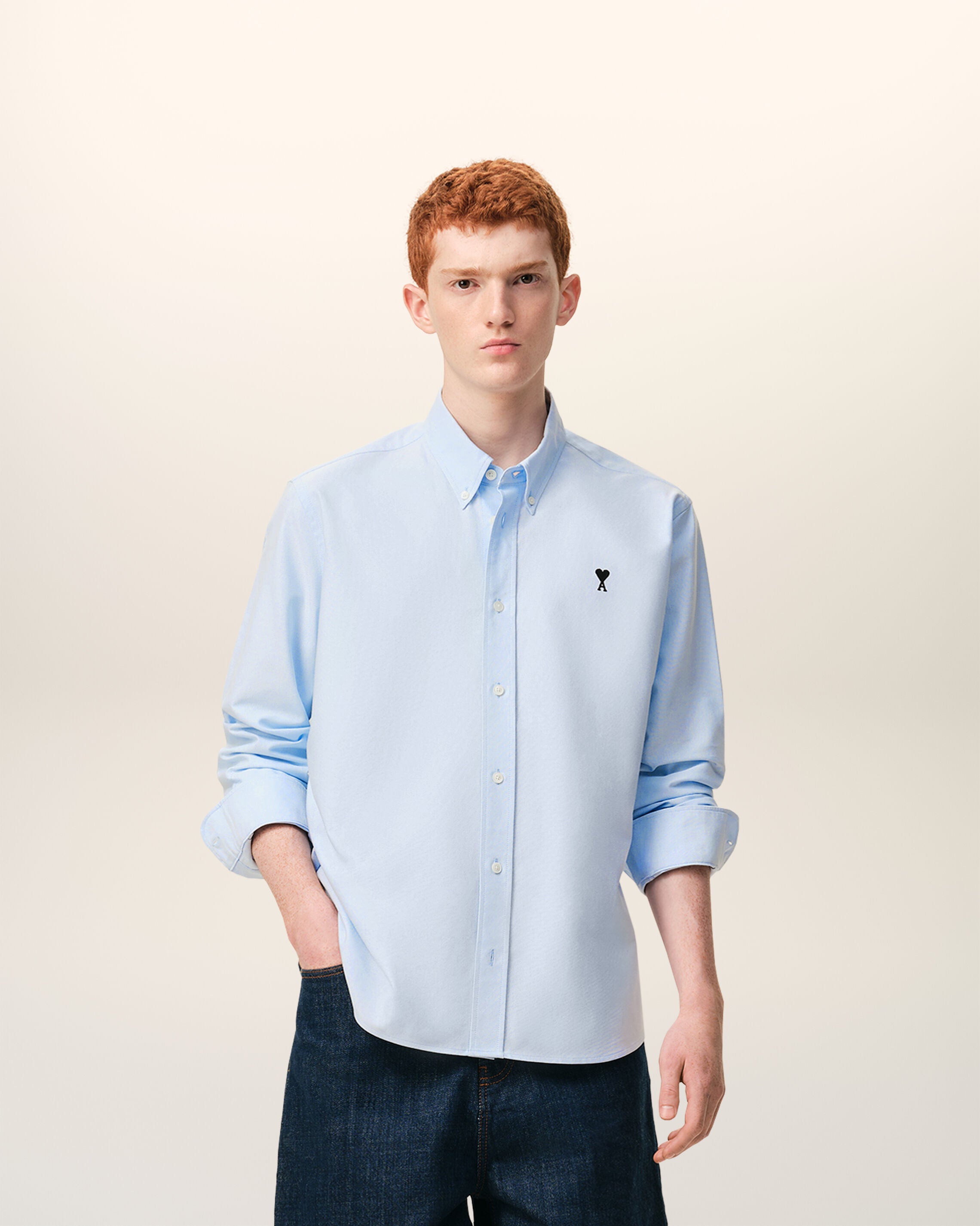 Camisa Ami de Coeur Azul Marinho em Algodão Botão por Botão | AMI PARIS