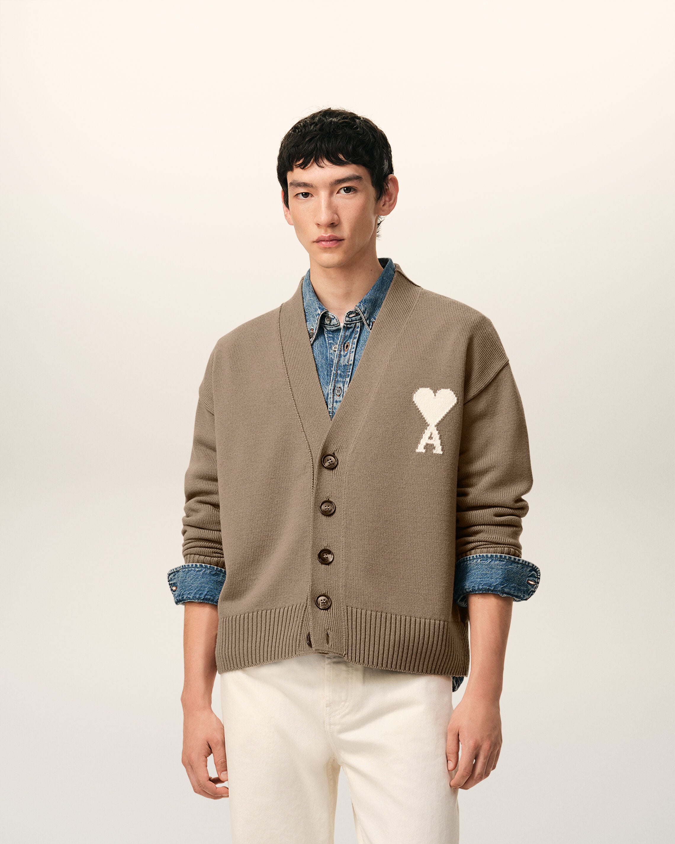 Cardigãem Lã Bege TAUPE/Branco Off Bege | Ami Paris