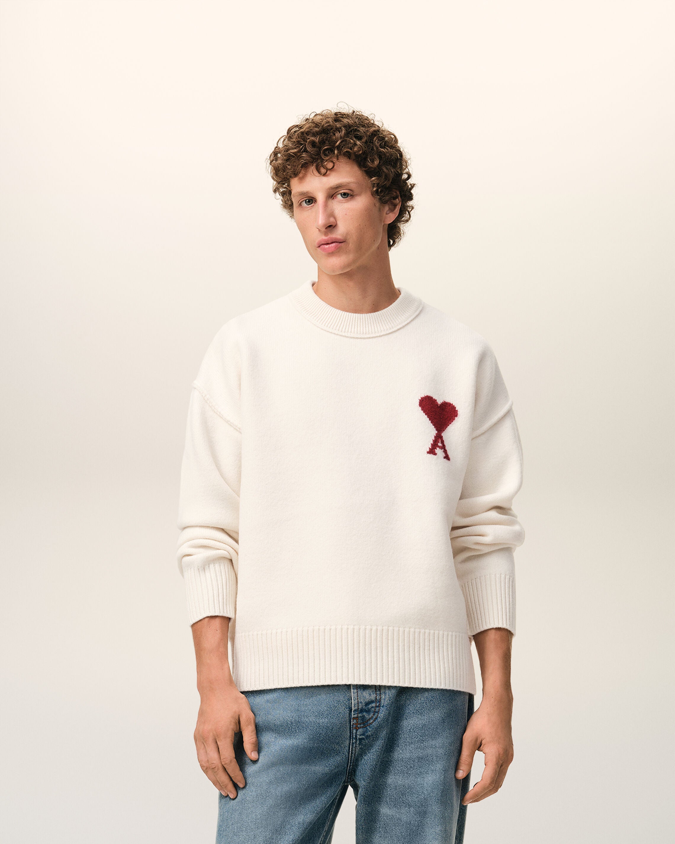 MOLETOM OFF WHITE/VERMELHO De Algodão Ami De Coeur | AMI PARIS