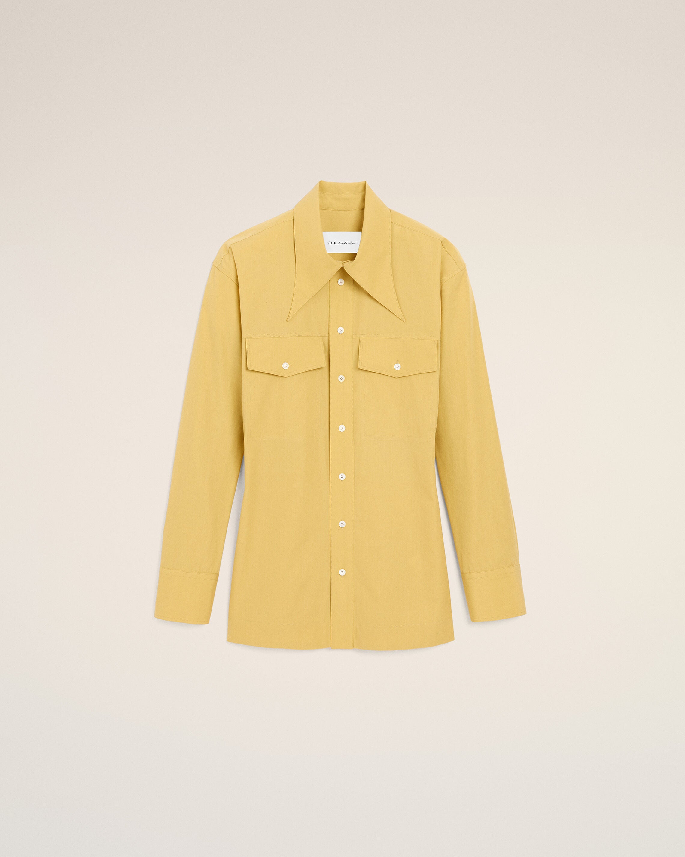 CAMISA AMARELA PASTEL DE ALGODÃO COM GOLA FINA AJUSTADA | Ami Paris
