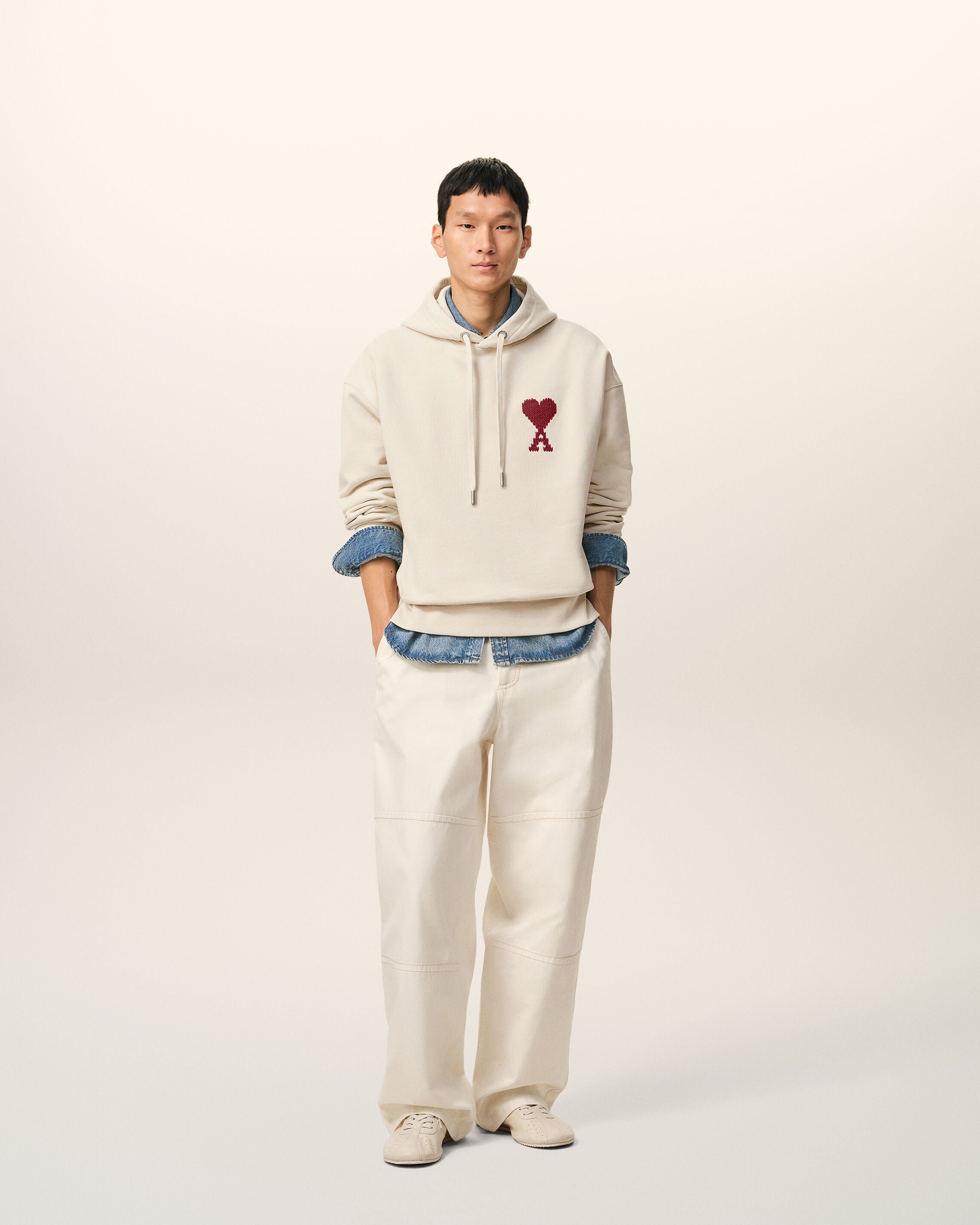 MOONLIGHT / SUNSET RED Hoodie de Algodão Branco Ami De Coeur | Ami Paris