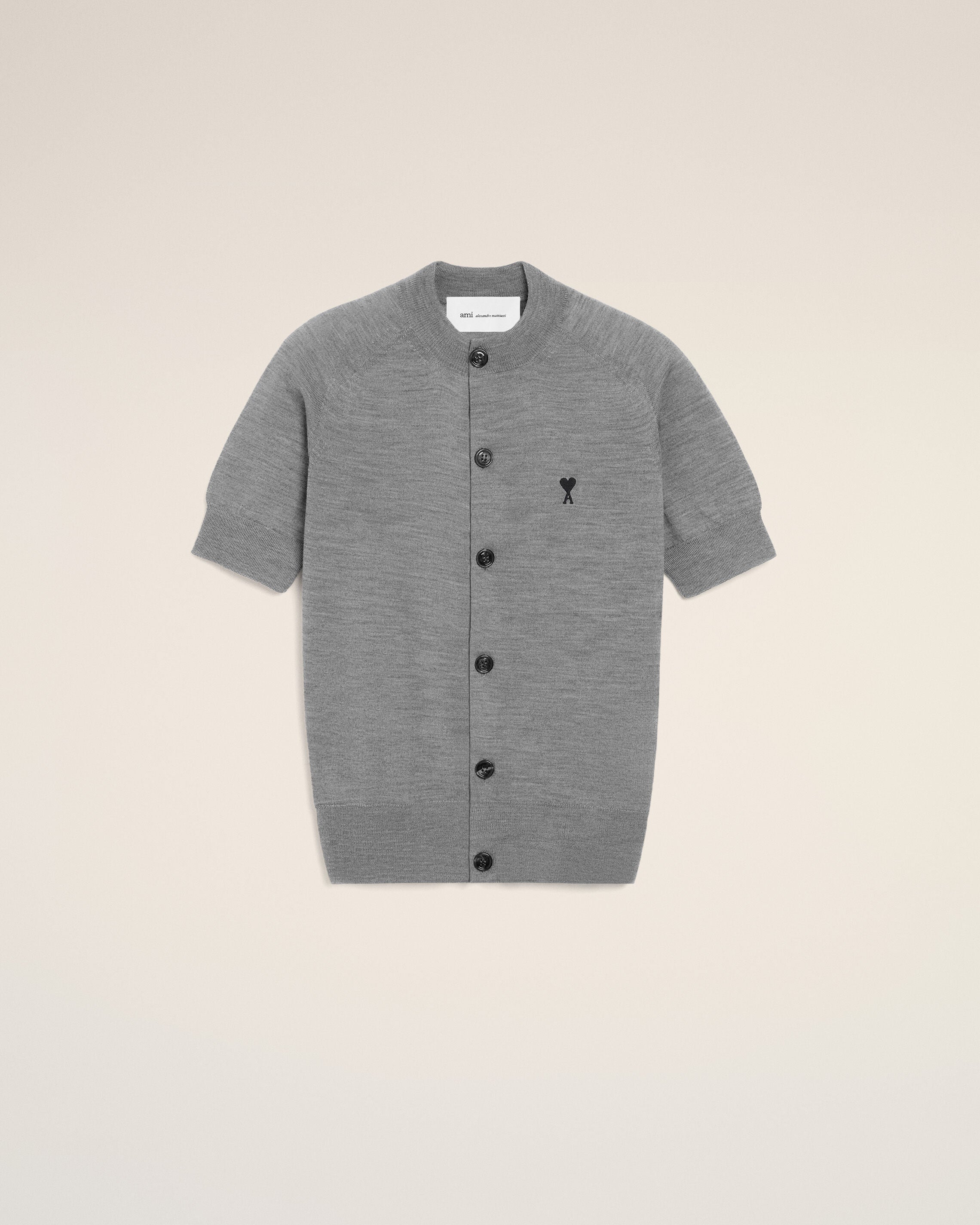 Cardigã de Malha de Lã Cinza Heather / Preto Ami De Coeur | Ami Paris