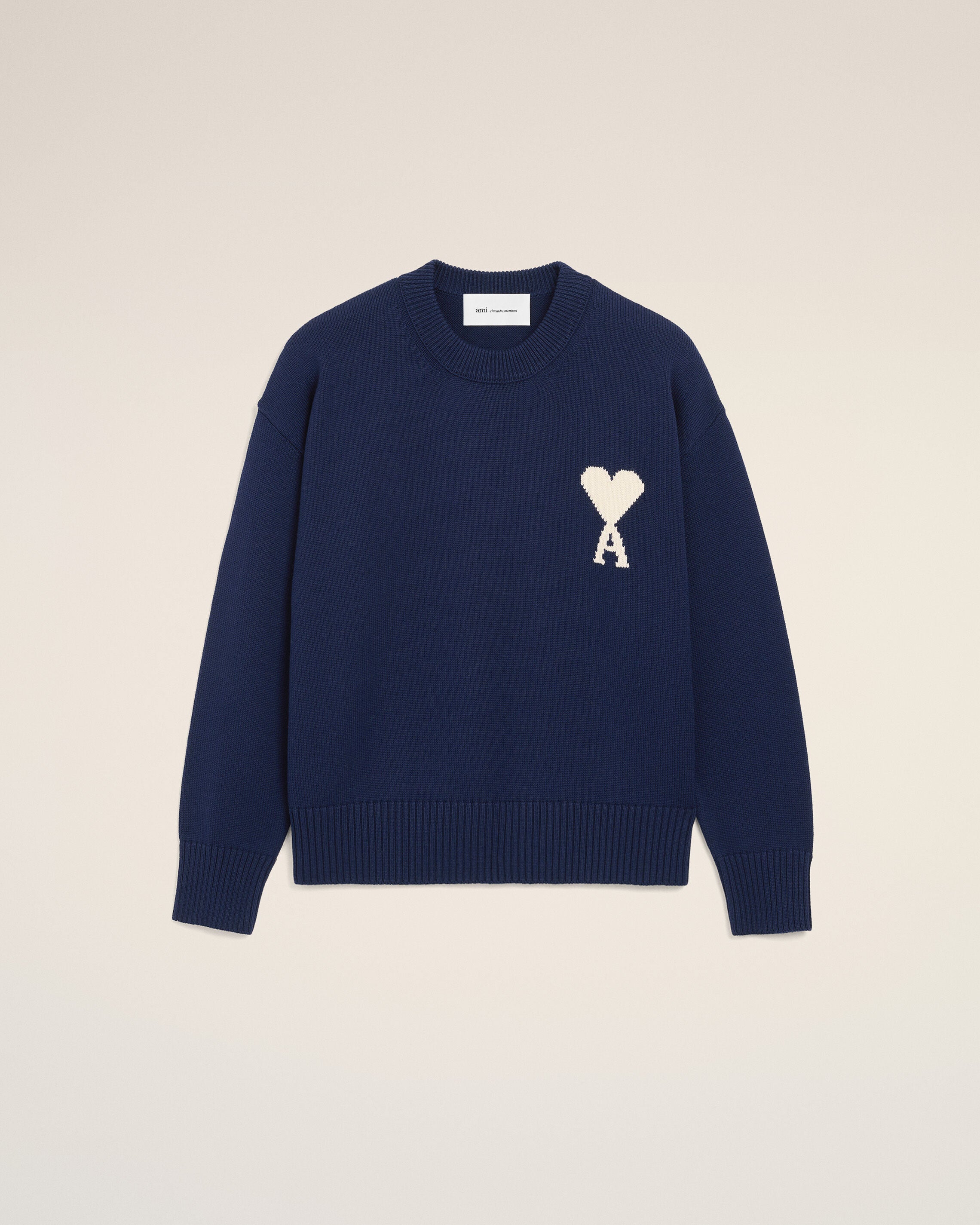Moletom Azul de Lã e Algodão com Gola Redonda Ink/OFF White Ami De Coeur | Ami Paris