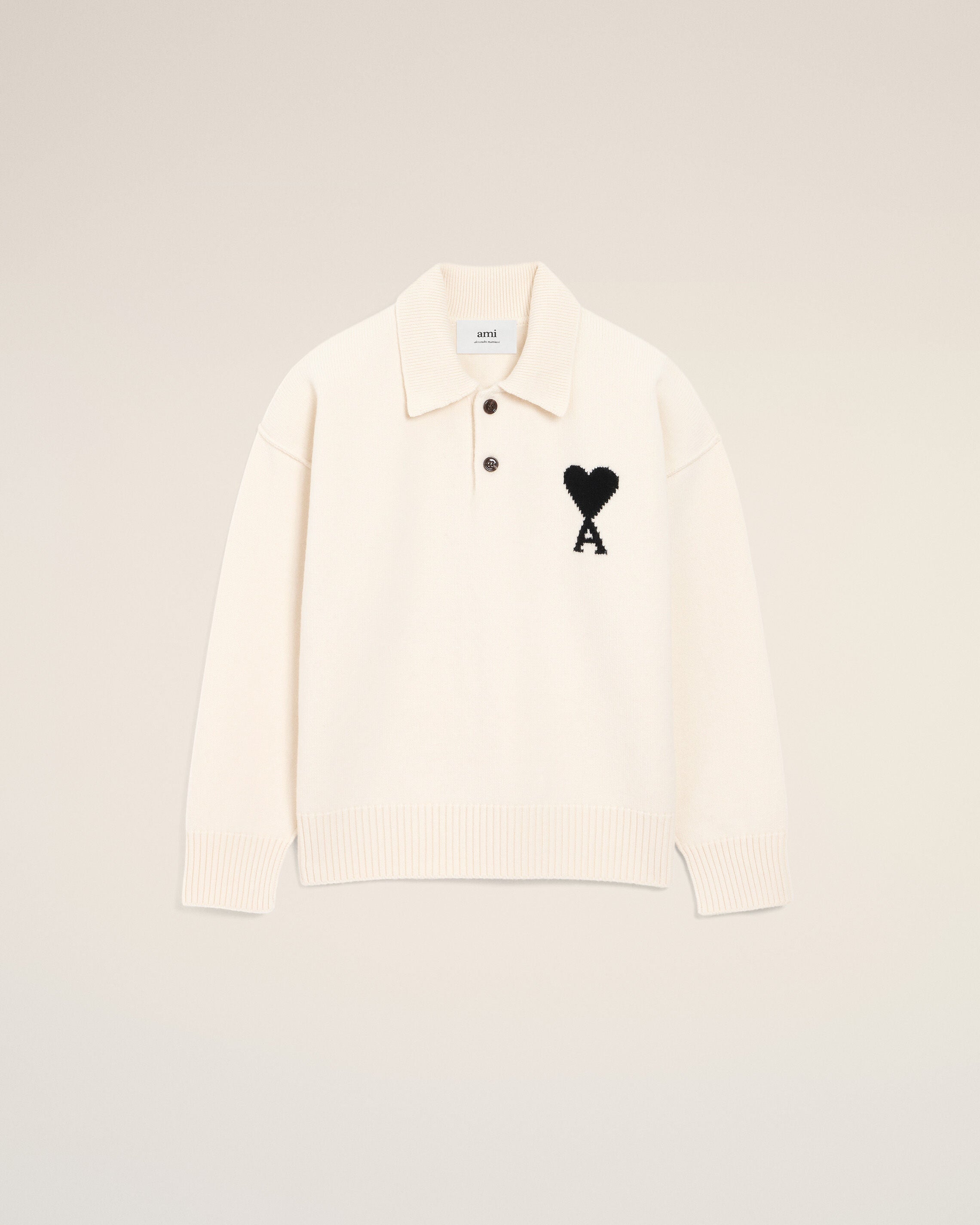 OFFWHITE/BLACK Polo de lã branca Ami De Coeur | AMI PARIS
