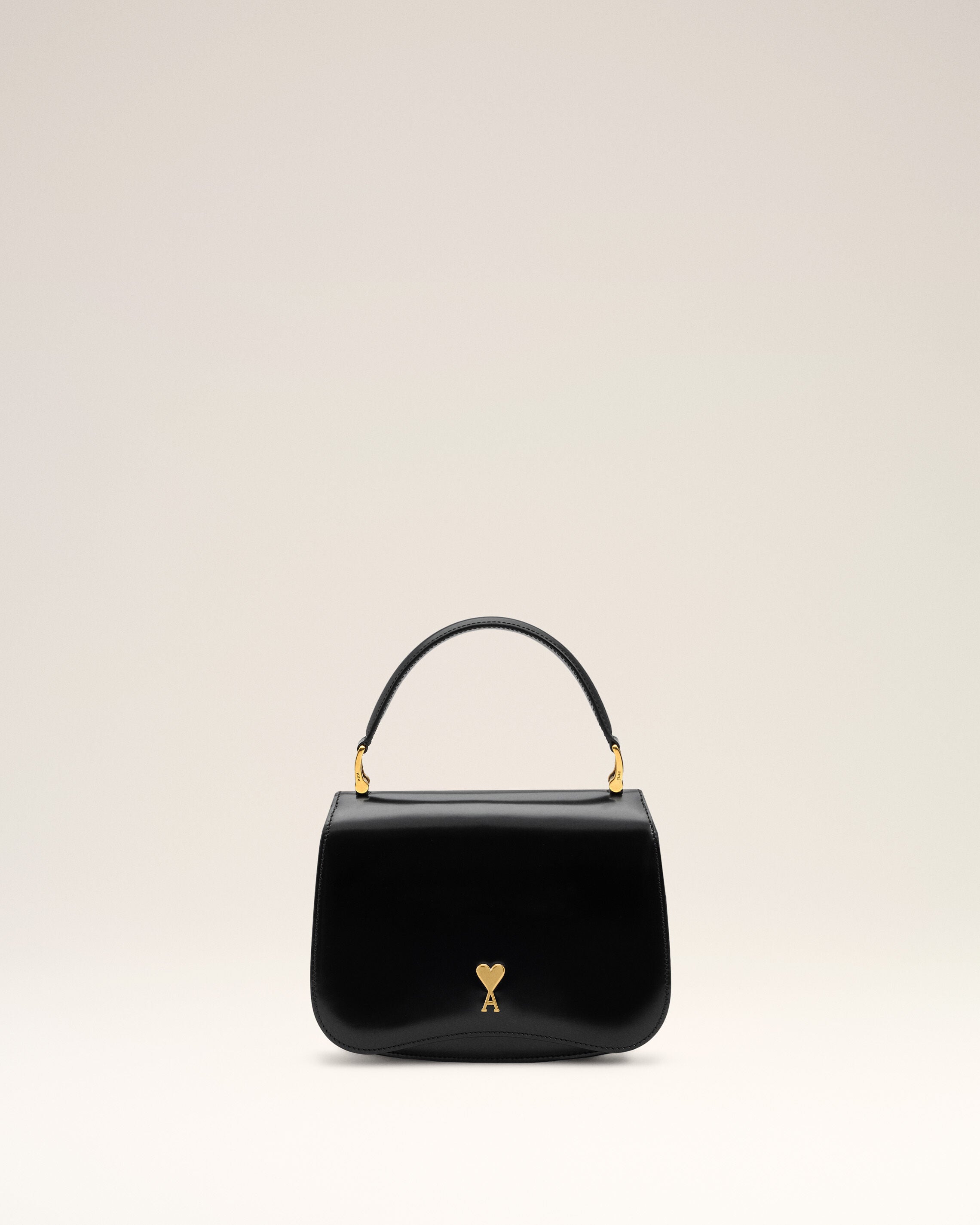 BOLSA PARIS PARIS COM ALÇA SUPERIOR EM COURO BRILHANTE PRETO | AMI PARIS