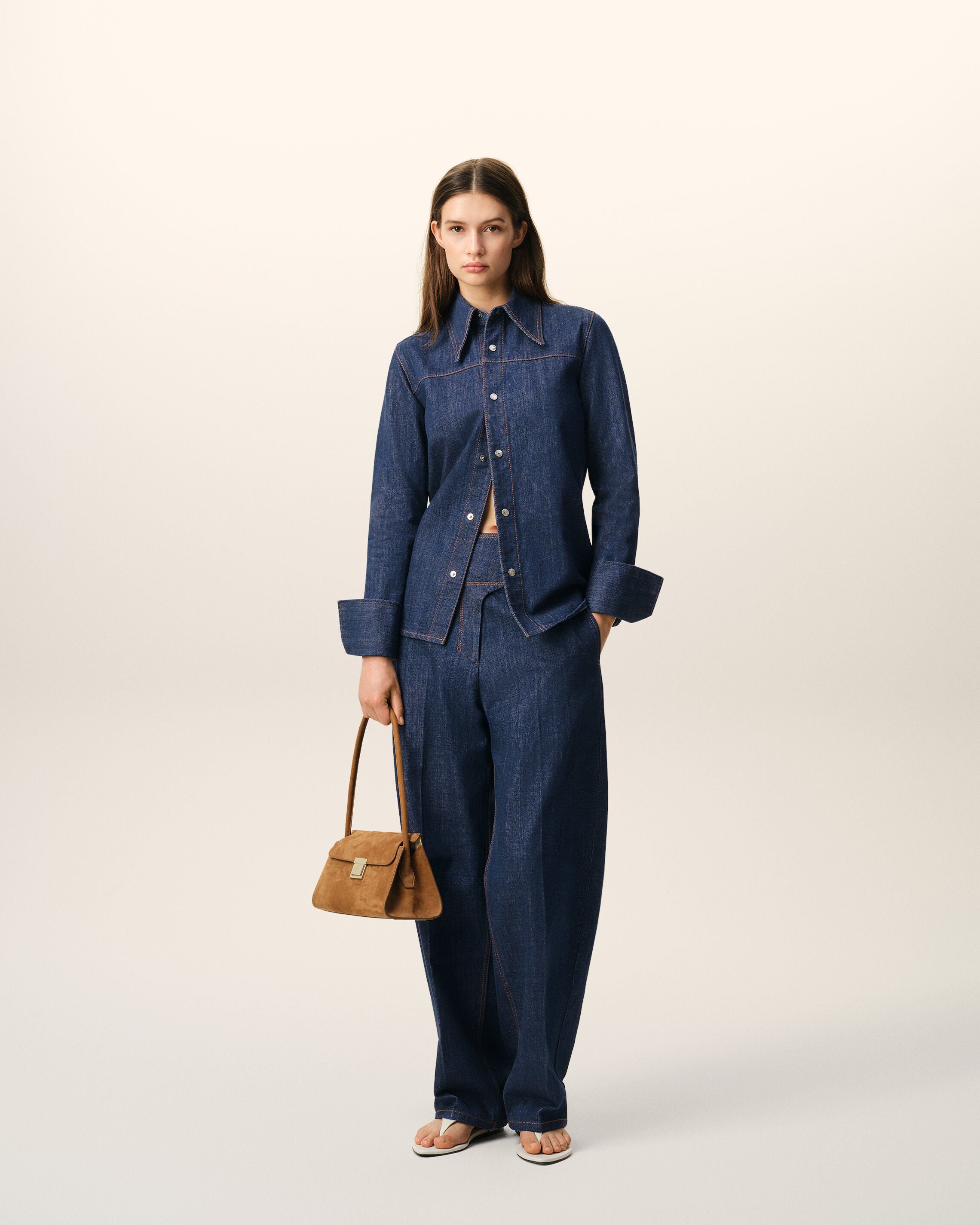 Camisa de Algodão Azul Indigo com Gola Rígida | Ami Paris
