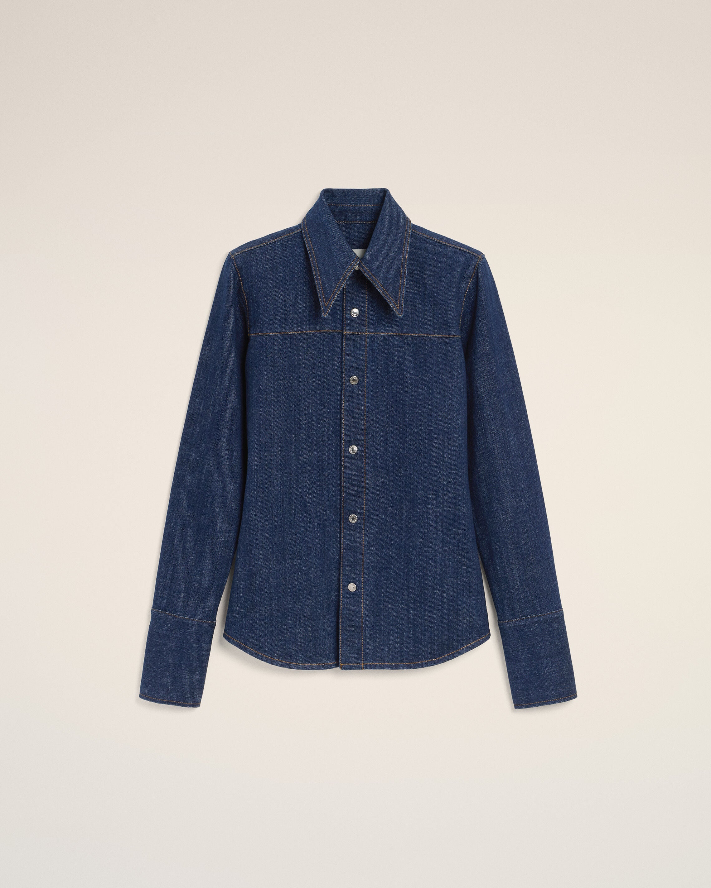 Camisa de Algodão Azul Indigo com Gola Rígida | Ami Paris