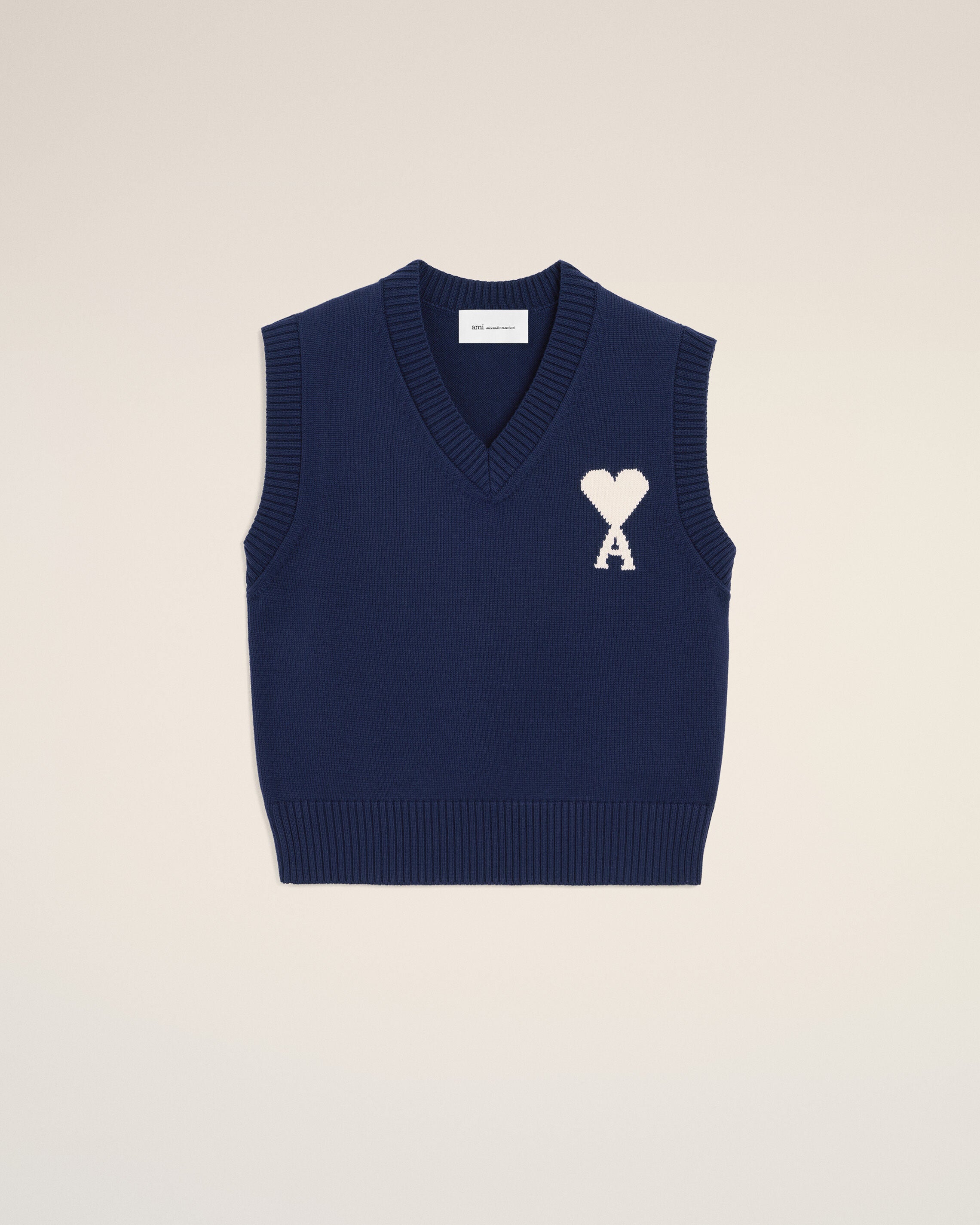 Moletom Ami De Coeur sem mangas em lã e algodão azul INK/OFF WHITE | Ami Paris