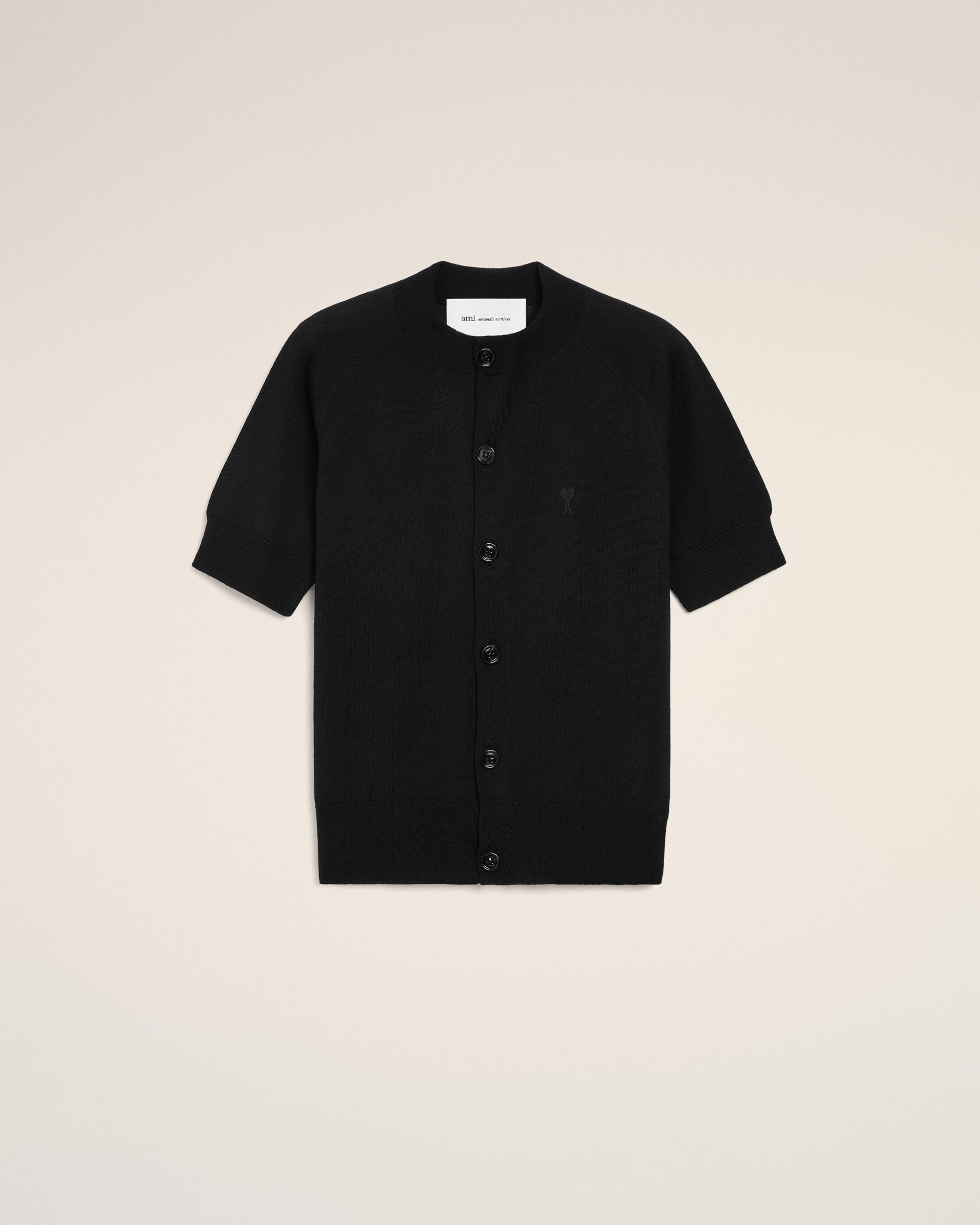 CARDIGÃM AMI DE COEUR DE LÃ, PRETO/PRETO COM MANGAS CURTAS | AMI PARIS