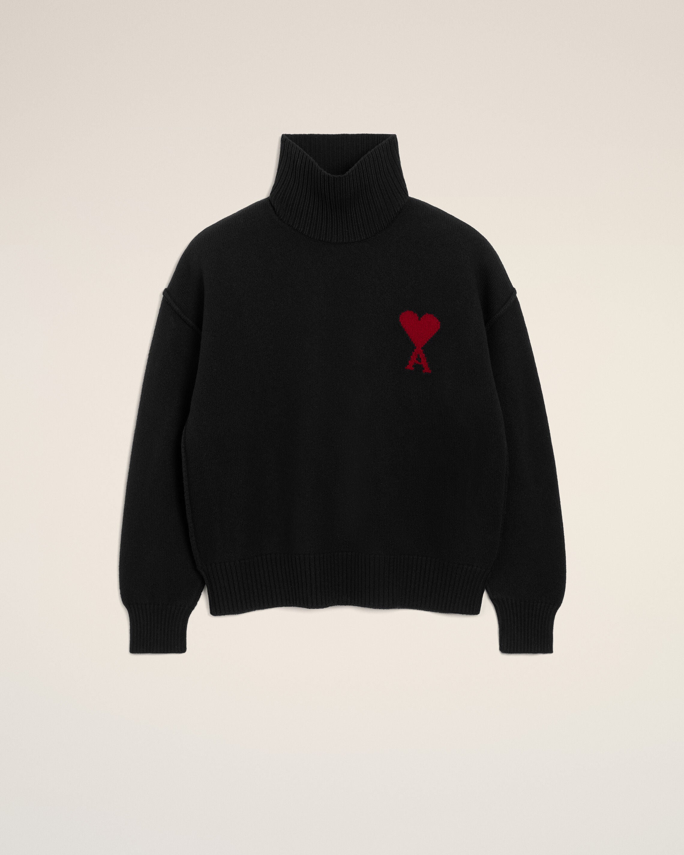MOLETOM PRETO/VERMELHO DE LÃ DE CAXEMIRA AMI DE COEUR COM GOLA BICO | AMI PARIS