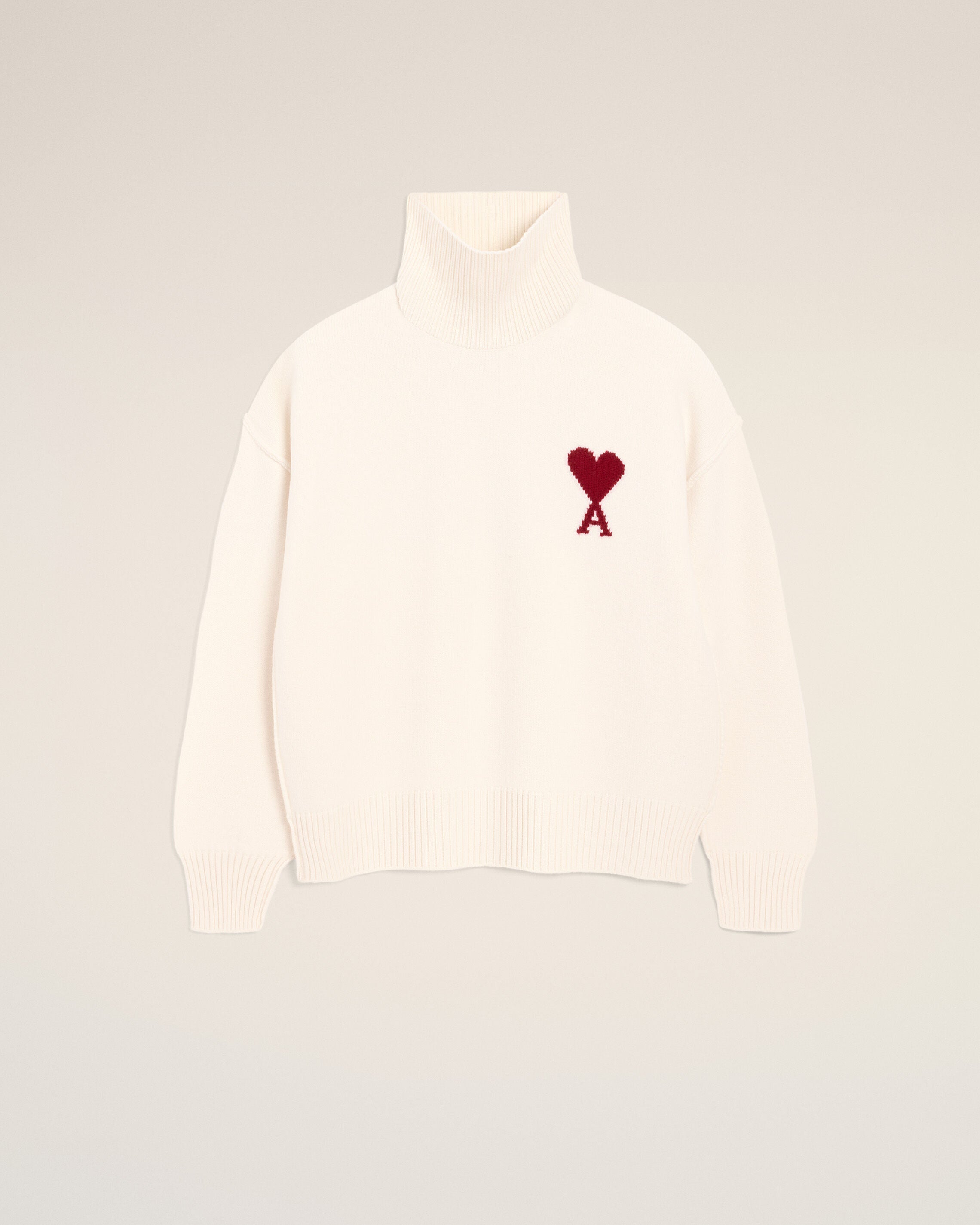 MOLETOM OFF WHITE/VERMELHO De Algodão Lã Ami De Coeur Gola em Funil | AMI PARIS