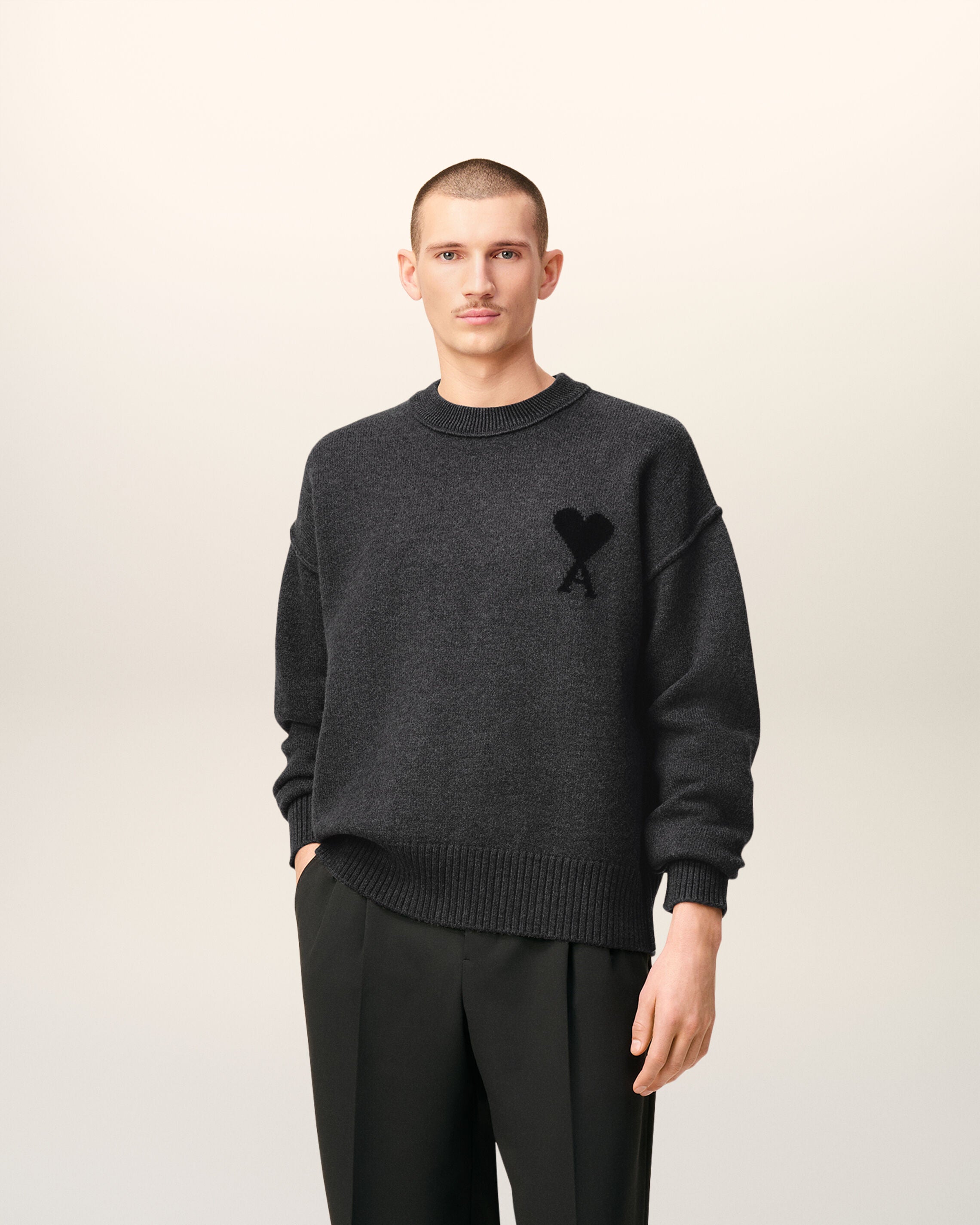 Moletom Crewneck de Lã Cinza / Preto Ami De Coeur | AMI PARIS