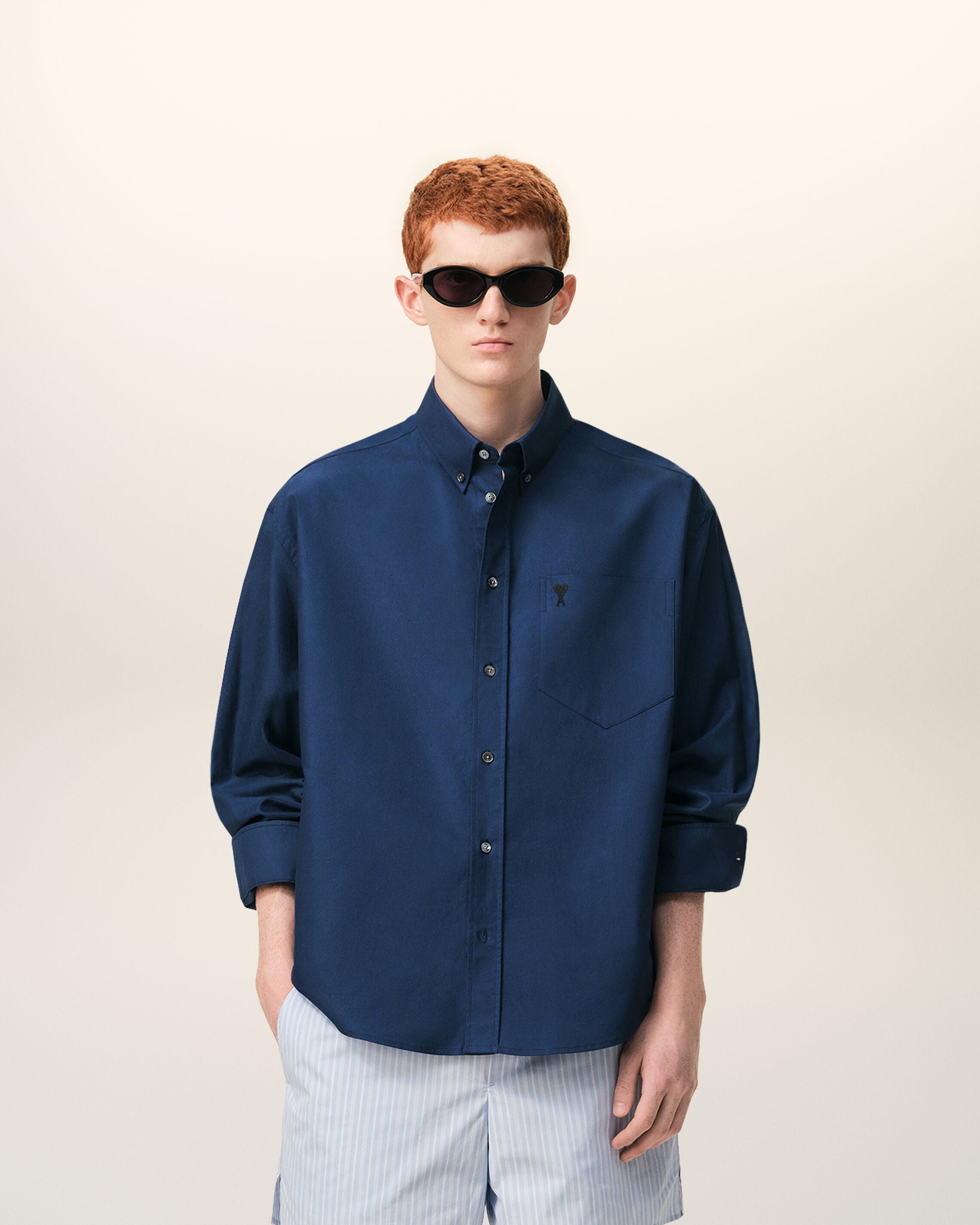 Camisa Ami De Coeur Estampada Boxy em Algodão Azul-INK | Ami Paris